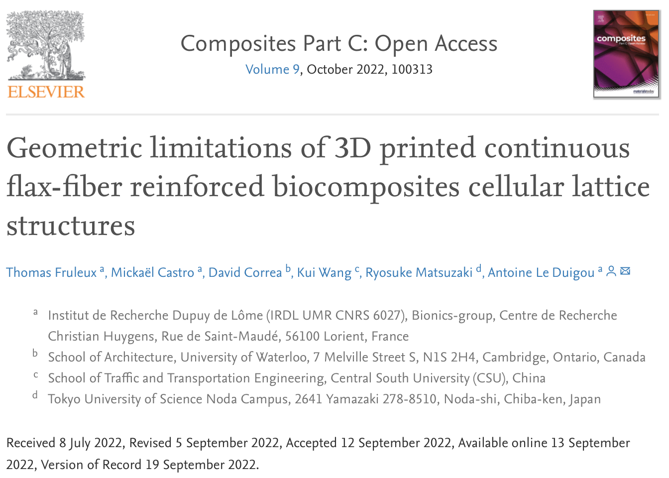 Available online !! New paper related to 3D Printing of continuous